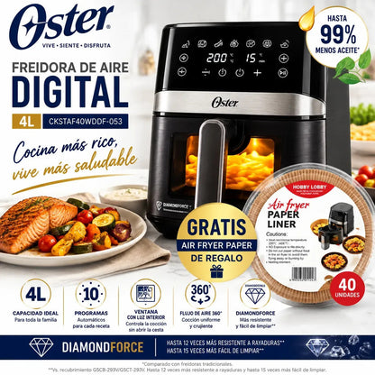 Freidora de Aire Digital Oster DiamondForce 4L con Ventana y Luz Interna CKSTAF40WDDF