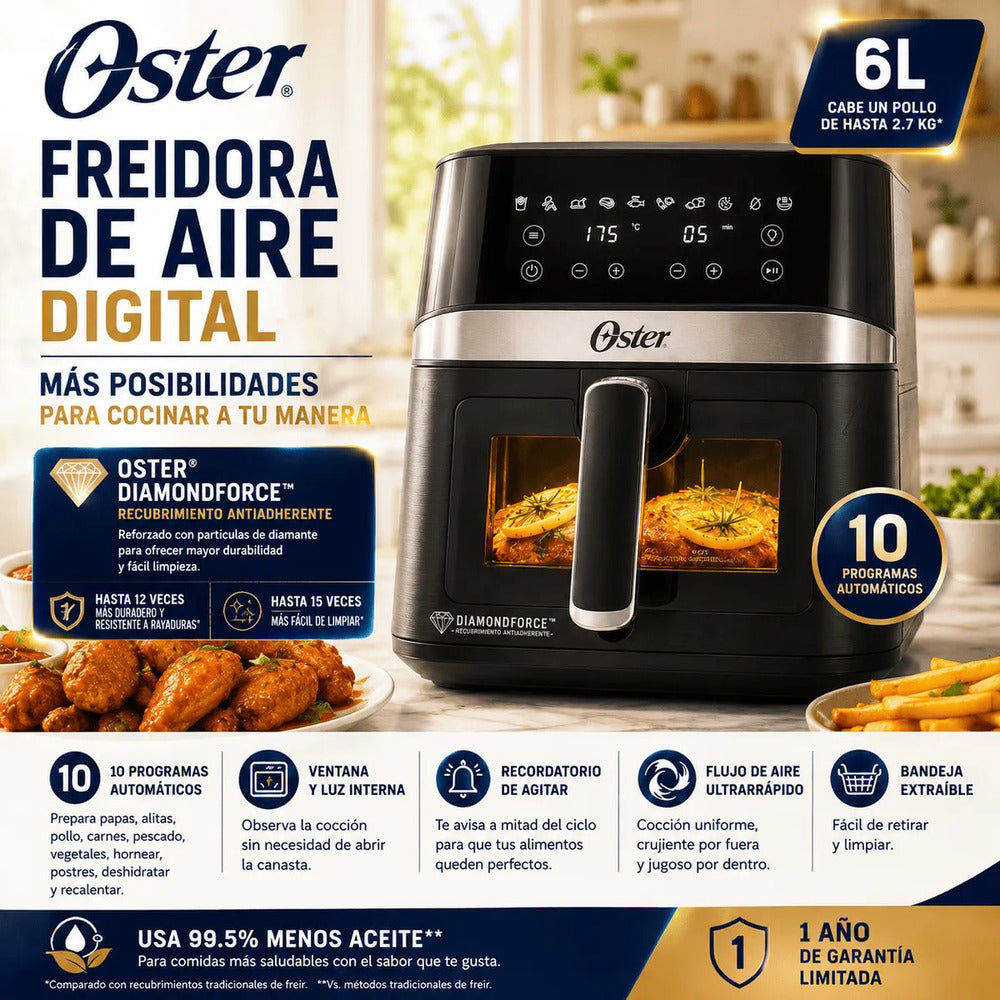 Freidora de Aire Oster Digital 6L 1600W 10 Programas CKSTAF60WDDF