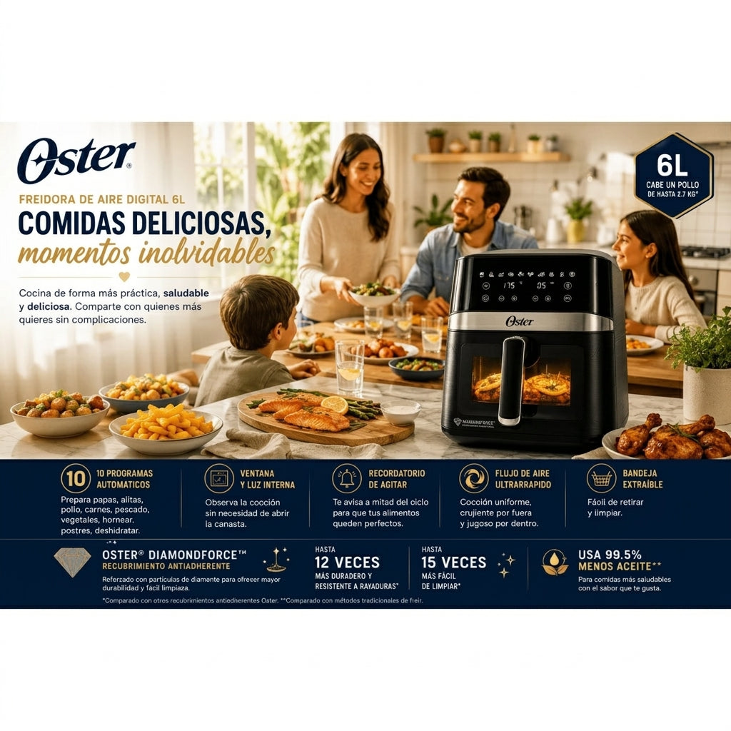 Freidora de Aire Oster Digital 6L 1600W 10 Programas CKSTAF60WDDF