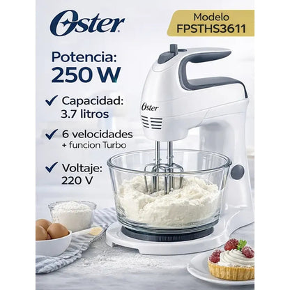 Batidora Oster con Pedestal FPSTHS3611 Movimiento Giratorio Único + Tazón de Vidrio 3.7L