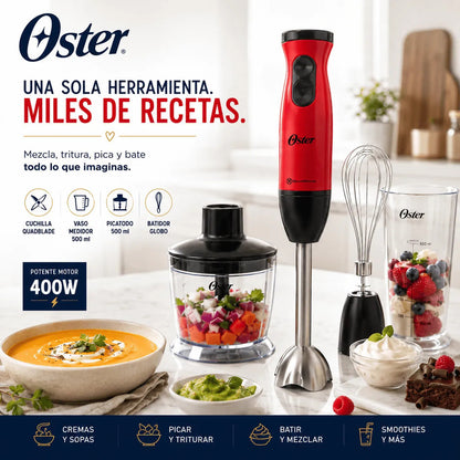 Batidora de Inmersión Oster FPSTHB460A 400W con Picatodo  - Batidor Globo - Vaso Medidor