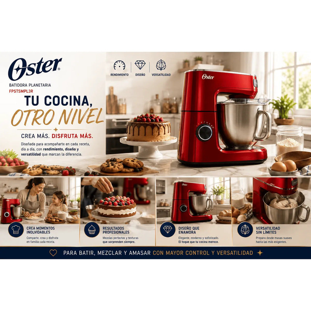 Oster Batidora Planetaria FPSTSMPL3R 5.2L 1000W 10 Velocidades