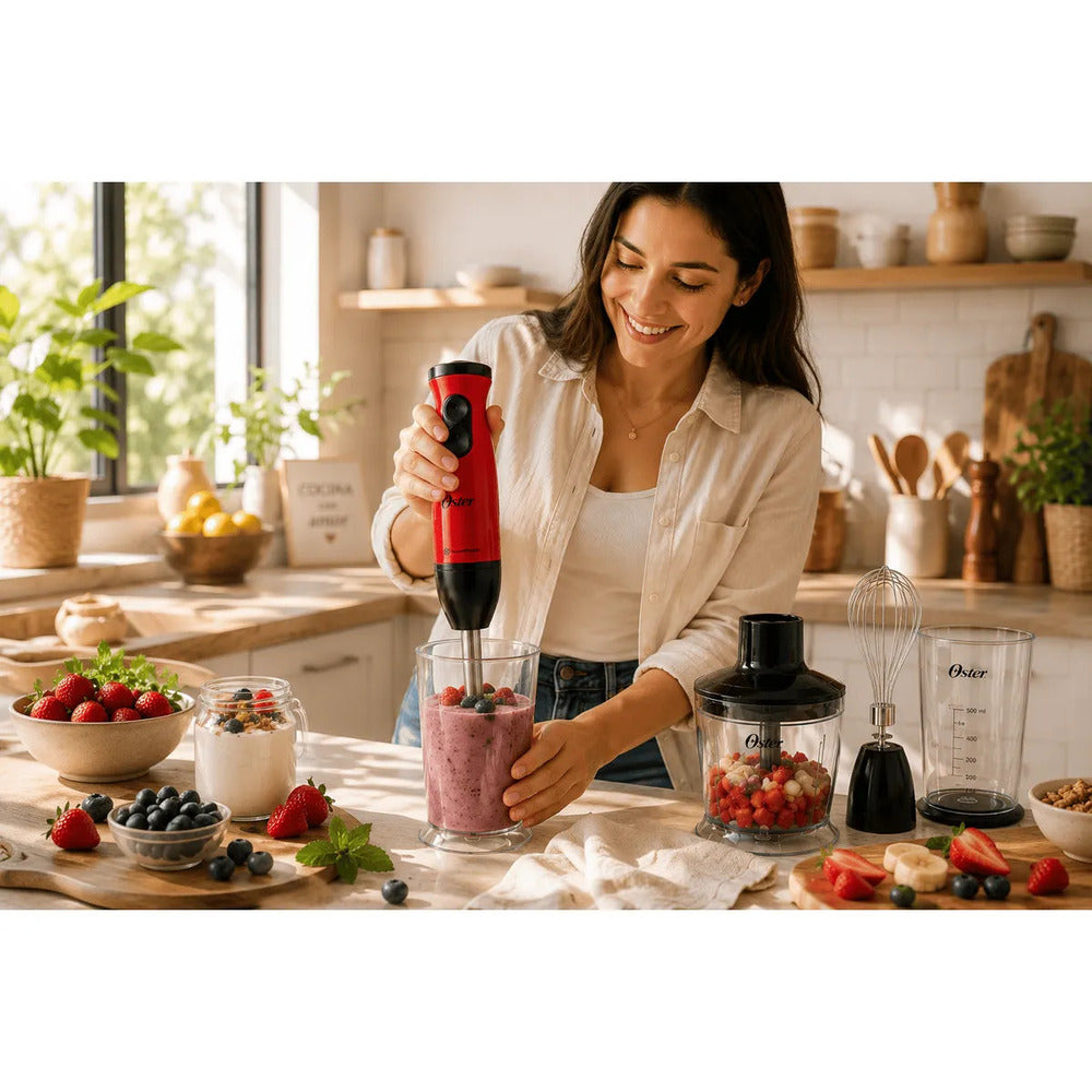 Batidora de Inmersión Oster FPSTHB460A 400W con Picatodo  - Batidor Globo - Vaso Medidor