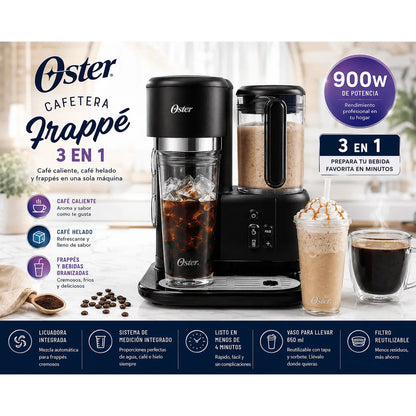 Cafetera Frappé Oster BVSTDC03B 3 en 1 Con Licuadora Integrada 900W Vaso 650ml