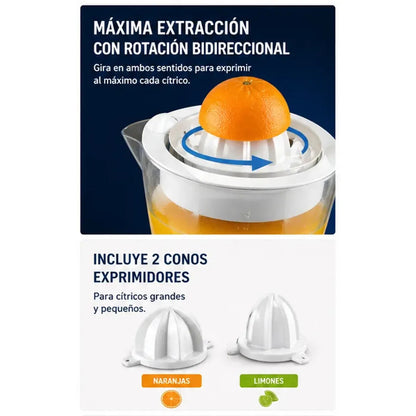 Exprimidor de Cítricos Oster 1L FPSTJU407W Automático + 2 Conos - Jugo Natural Sin Semillas Blanco