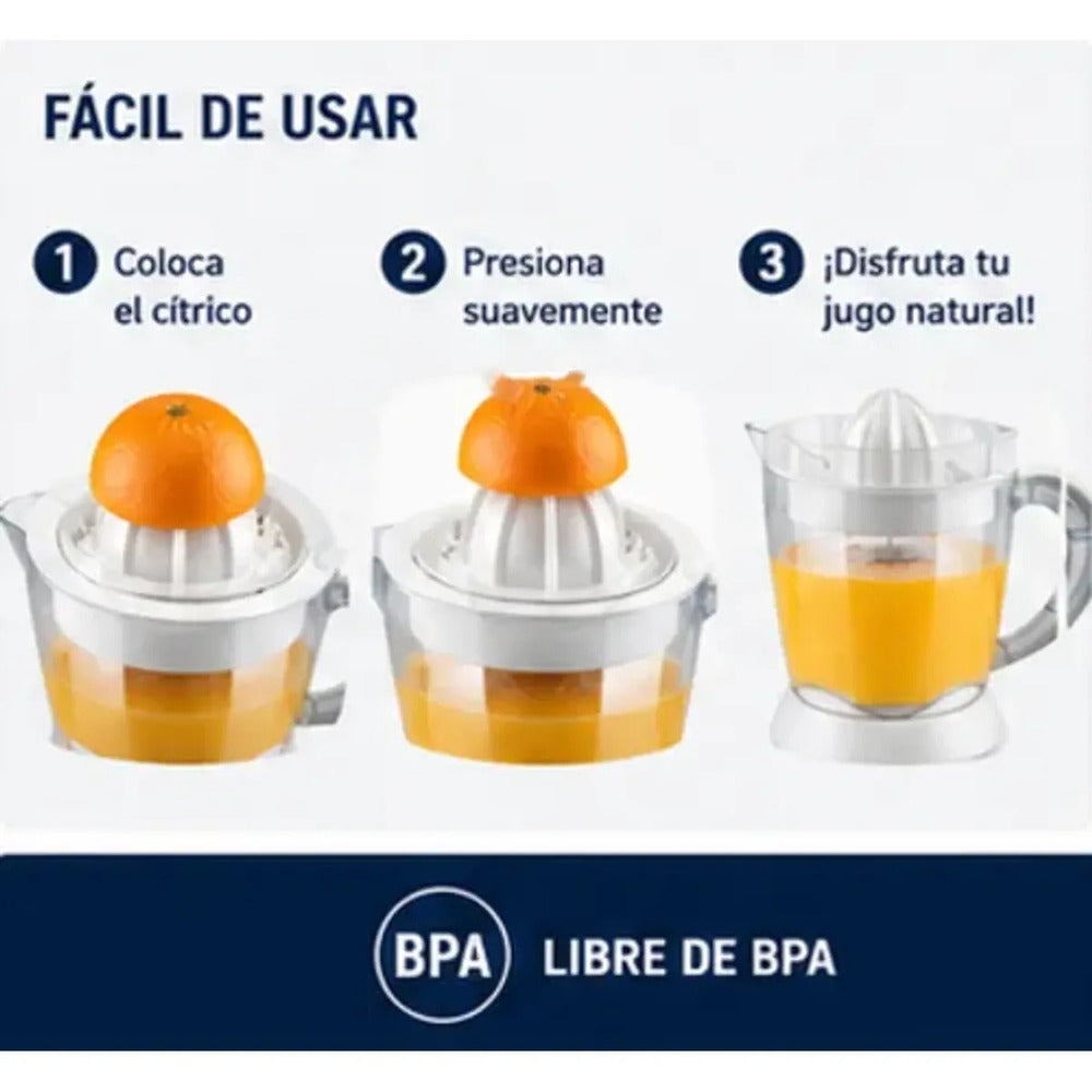 Exprimidor de Cítricos Oster 1L FPSTJU407W Automático + 2 Conos - Jugo Natural Sin Semillas Blanco