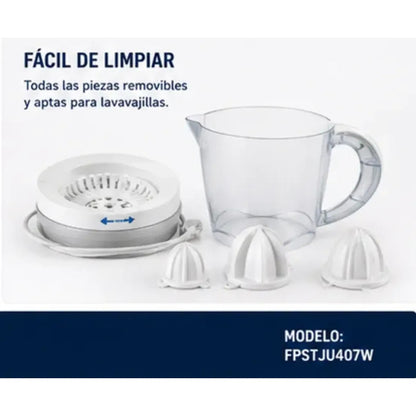 Exprimidor de Cítricos Oster 1L FPSTJU407W Automático + 2 Conos - Jugo Natural Sin Semillas Blanco
