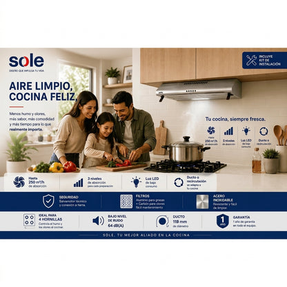 Campana Extractora Sole Hera 60 cm TURE21CO 3 Niveles Acero Inoxidable
