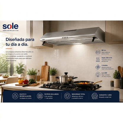 Campana Extractora Sole Hera 80 cm TURE20CO 3 Niveles y Luz LED