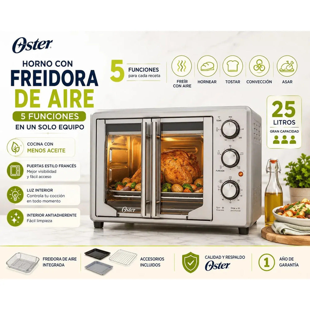 Horno con Freidora de Aire Oster 25 Litros Multifunción 5 Funciones TSSTTV25FDMAFNS