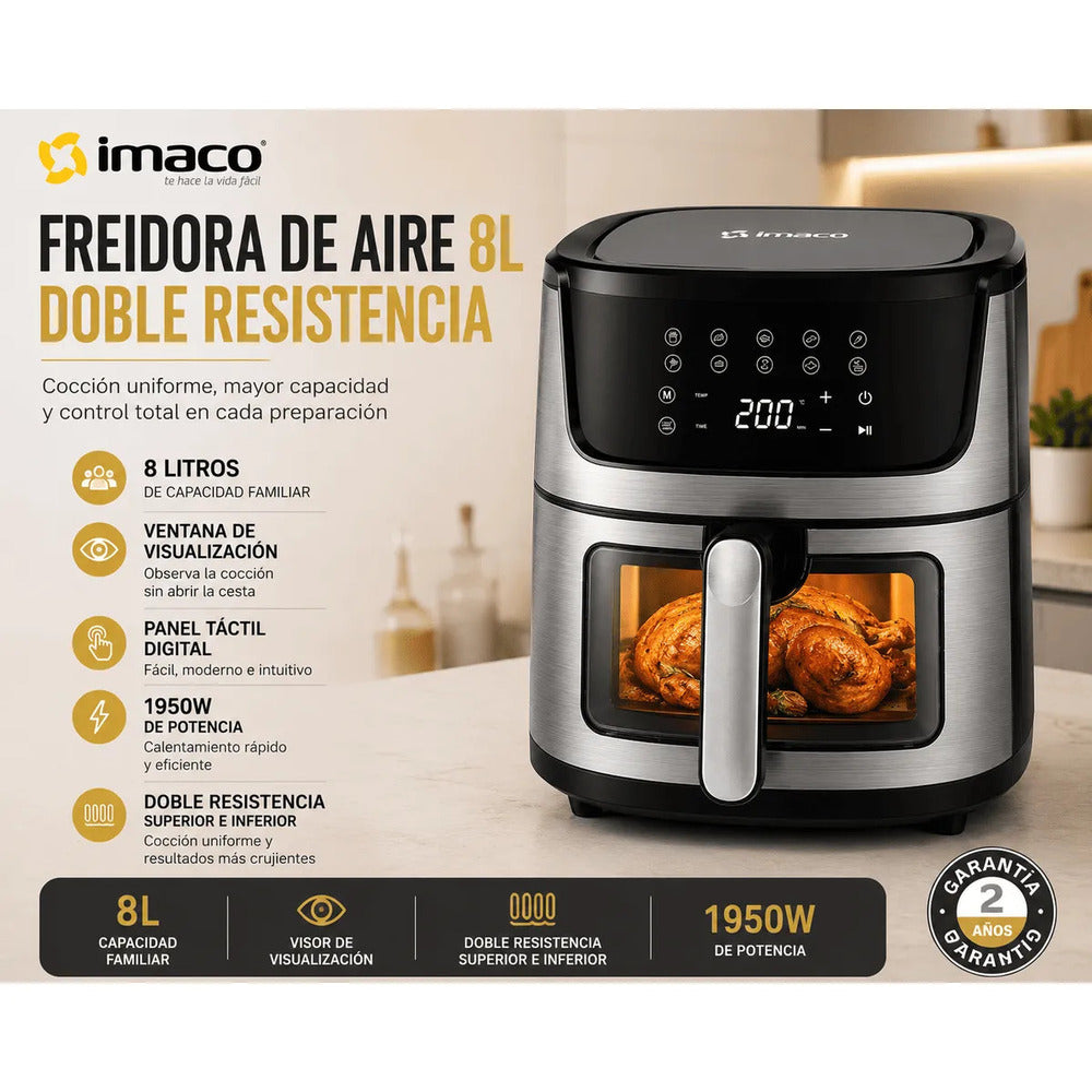 Freidora de Aire Imaco AF881540D 8L Doble Resistencia Visor Digital 1950W