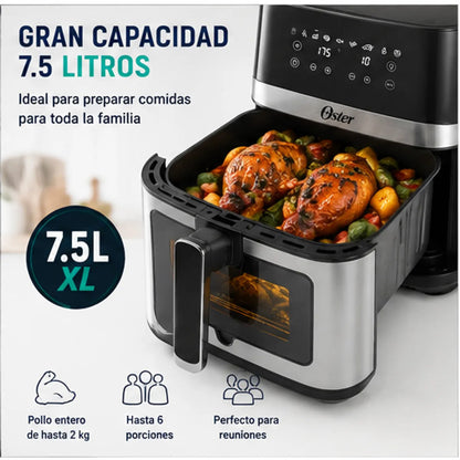 Freidora de Aire Oster CKSTAF75WDSSDF 7.5L Digital DiamondForce Ventana Luz Interna
