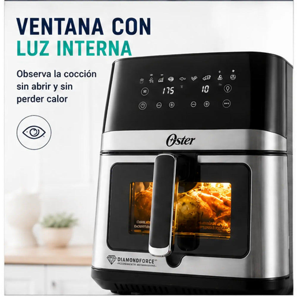 Freidora de Aire Oster CKSTAF75WDSSDF 7.5L Digital DiamondForce Ventana Luz Interna