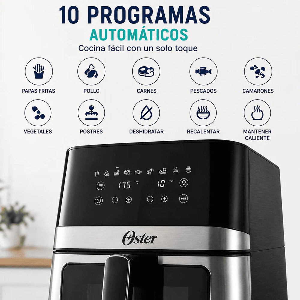 Freidora de Aire Oster CKSTAF75WDSSDF 7.5L Digital DiamondForce Ventana Luz Interna