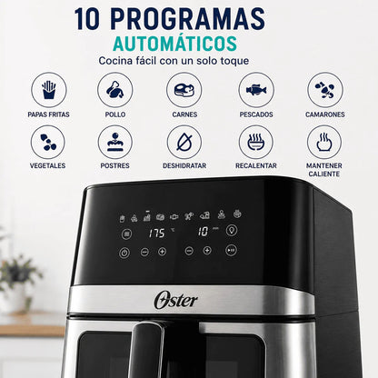 Freidora de Aire Oster CKSTAF75WDSSDF 7.5L Digital DiamondForce Ventana Luz Interna