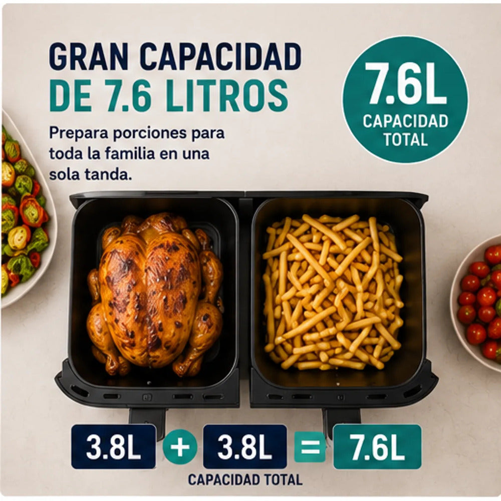 Freidora de Aire Oster Dual 7.6 Litros CKSTAF7MCDDF Digital con 2 Canastas Independientes