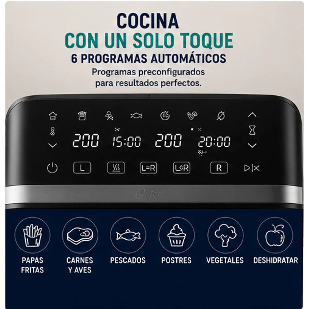 Freidora de Aire Oster Dual 7.6 Litros CKSTAF7MCDDF Digital con 2 Canastas Independientes