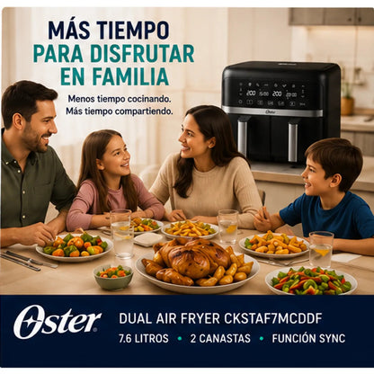 Freidora de Aire Oster Dual 7.6 Litros CKSTAF7MCDDF Digital con 2 Canastas Independientes