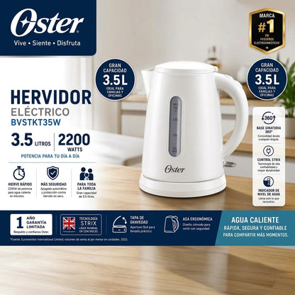 Hervidor Eléctrico Oster BVSTKT35W 3.5 Litros 2200W con Apagado Automático y Base 360°