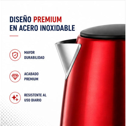 Hervidor Eléctrico Oster BVSTKT673CR 1.7 Litros Acero Inoxidable Rojo Base 360° Apagado Automático