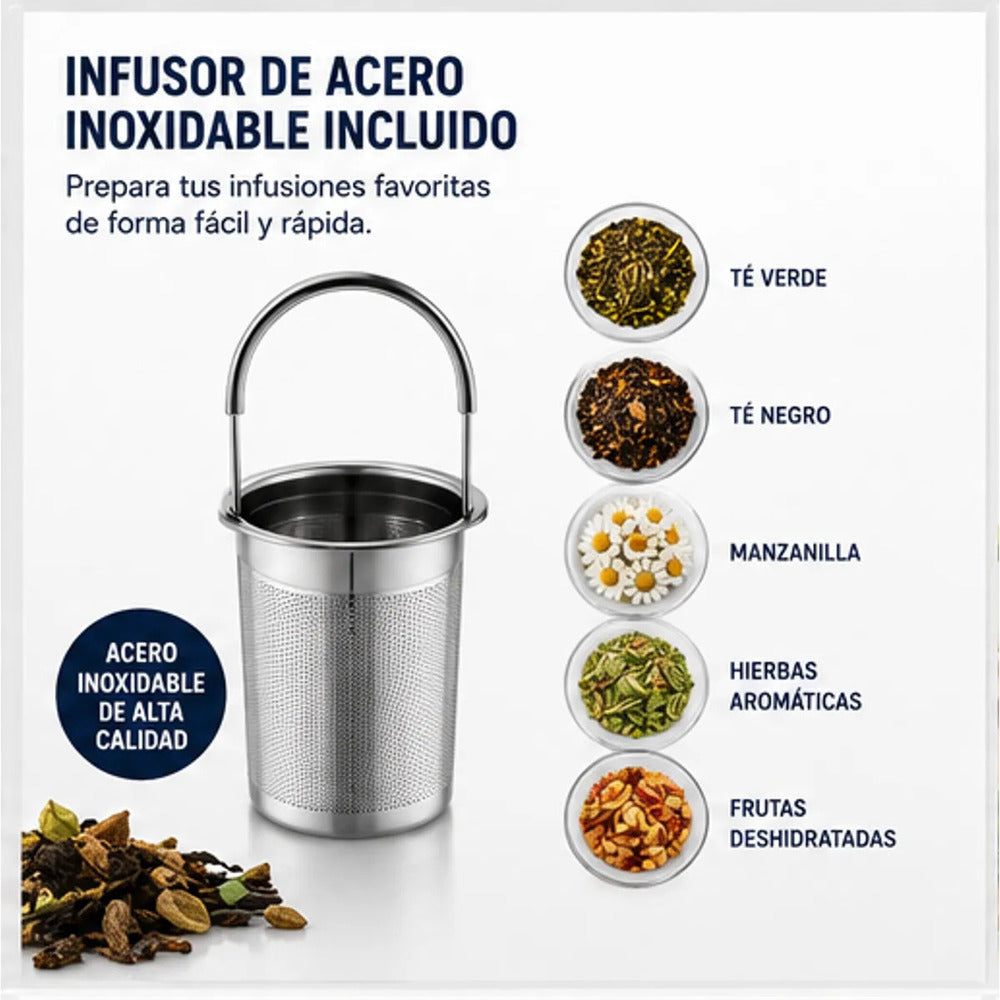 Hervidor Oster BVSTKT8990 de Vidrio 1.7 Litros con Infusor para Té y 5 Niveles de Temperatura