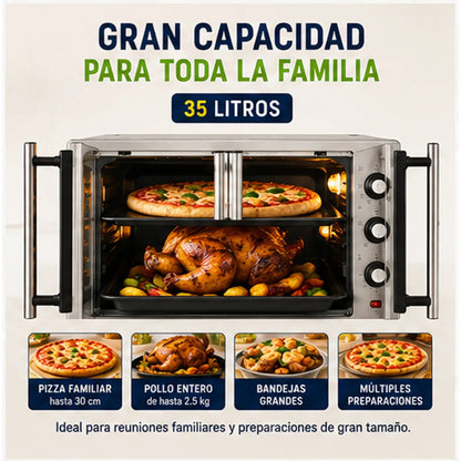 Horno Eléctrico Oster TSSTTV35FDMAFNS 35L con Freidora de Aire 5 en 1 Puerta Francesa Acero Inoxidable