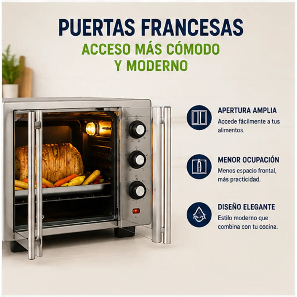 Horno Eléctrico Oster TSSTTV35FDMAFNS 35L con Freidora de Aire 5 en 1 Puerta Francesa Acero Inoxidable