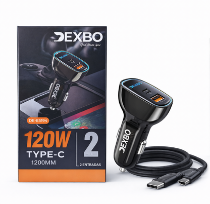 Cargador de Carro DEXBO 120W USB + Type-C PD Modelo DE-E5194