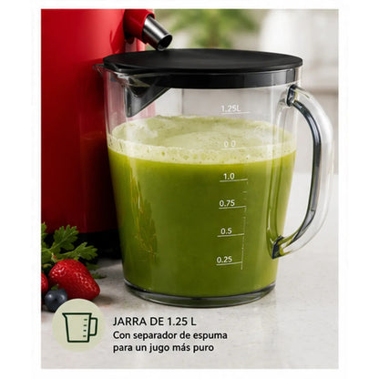 Extractor de Jugos Oster FPSTJE317R 600W con Boca Extra Ancha, 2 Velocidades y Jarra de 1.25 L