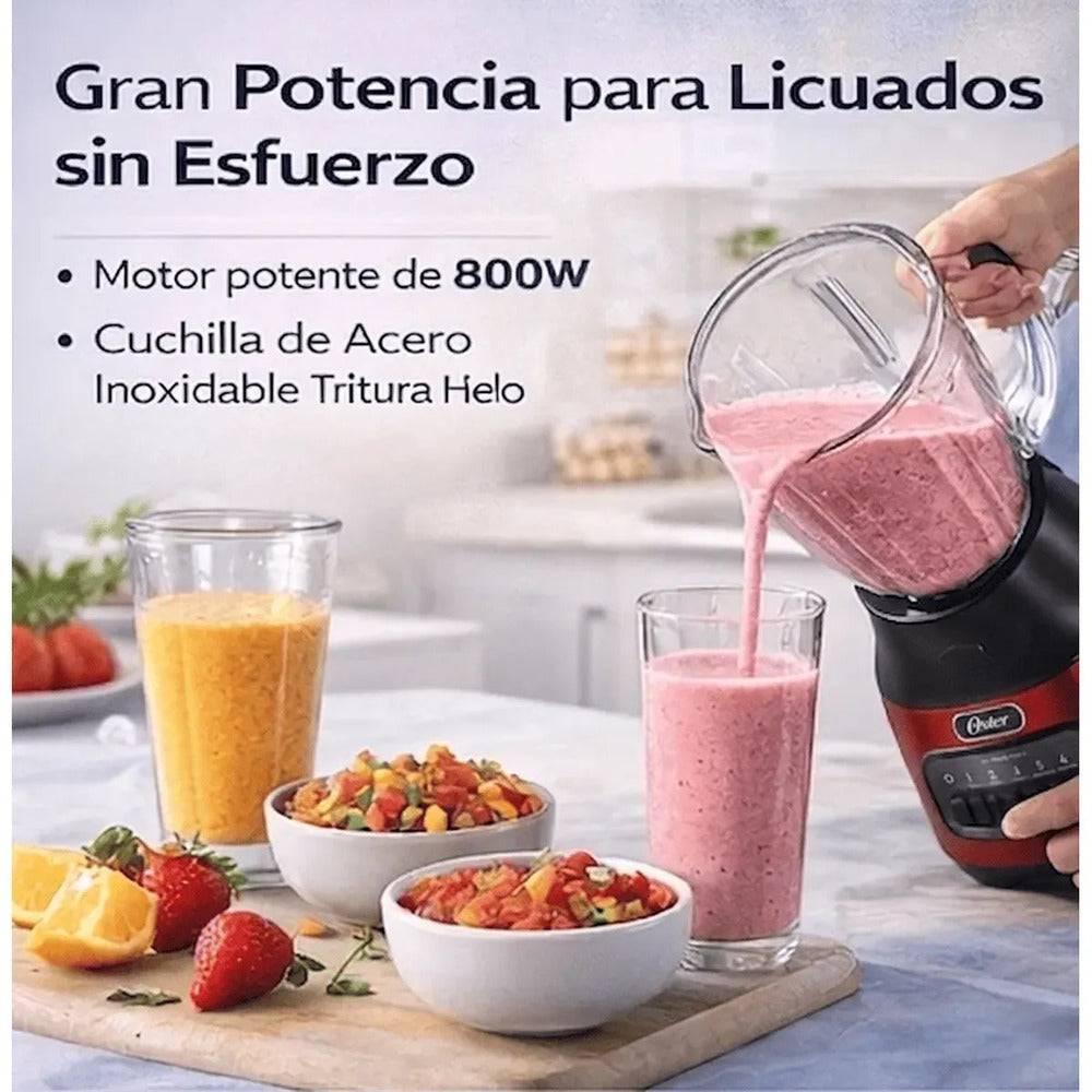 Licuadora Oster 1.5L 800W Vaso de Vidrio 6 Velocidades + Pulso BLSTPEG-CPB Roja