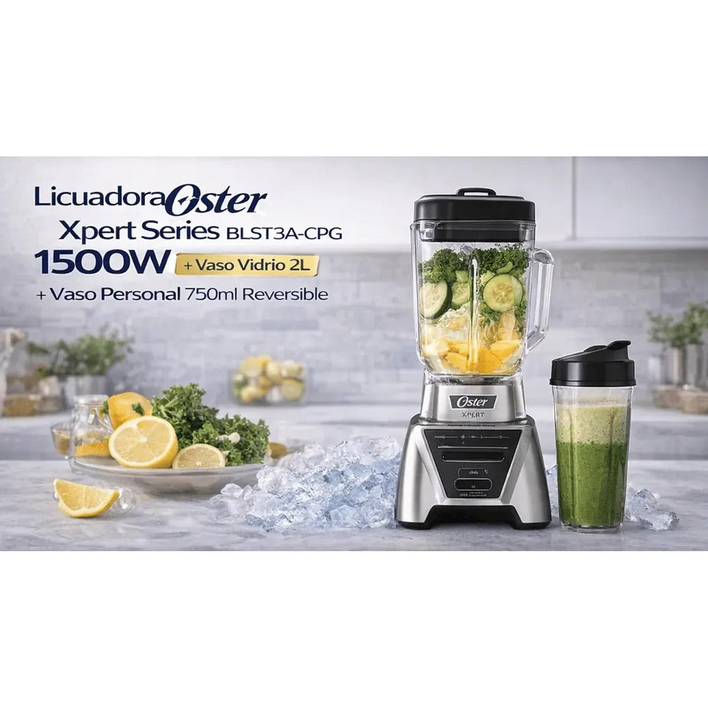 Licuadora Oster Xpert Series BLST3A-CPG 1500W Vaso Vidrio 2L + Vaso Personal 750ml Reversible
