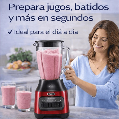 Licuadora Oster 1.5L 800W Vaso de Vidrio 6 Velocidades + Pulso BLSTPEG-CPB Roja