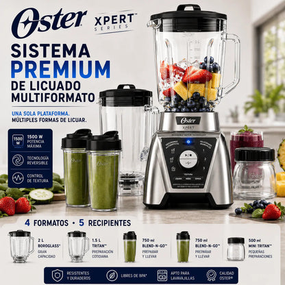 Licuadora Oster Xpert Series BLST3B-CAG 1500W Reversible con Control de Textura + Vasos Blend N Go