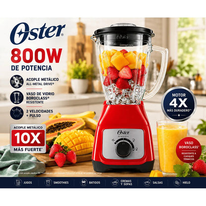 Licuadora Oster BLSTKAG-RRD 800W Vaso de Vidrio 1.5L Acople Metálico All-Metal Drive Roja