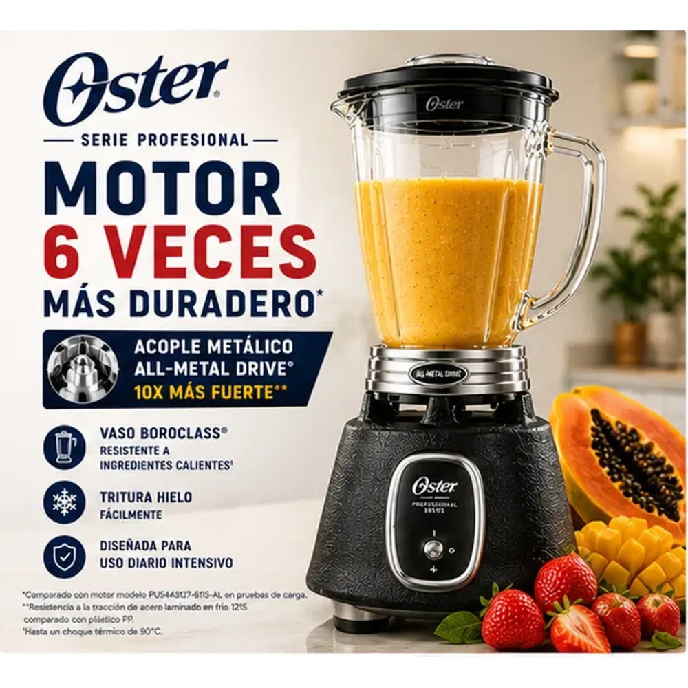 Licuadora Oster BLSTBPST Serie Profesional 1.5L 1000W Acople Metálico Trituradora de Hielo Negra