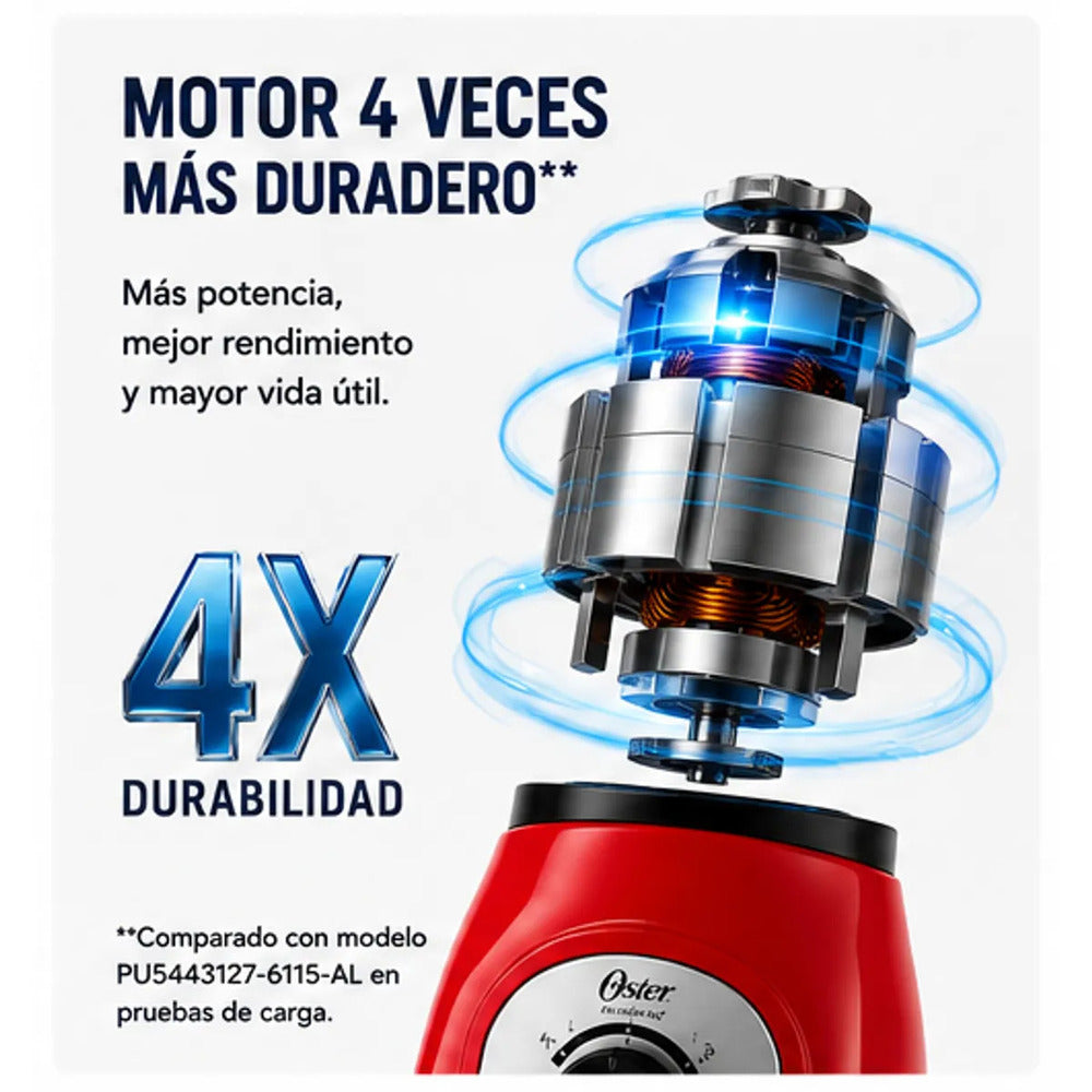 Licuadora Oster BLSTKAG-RRD 800W Vaso de Vidrio 1.5L Acople Metálico All-Metal Drive Roja