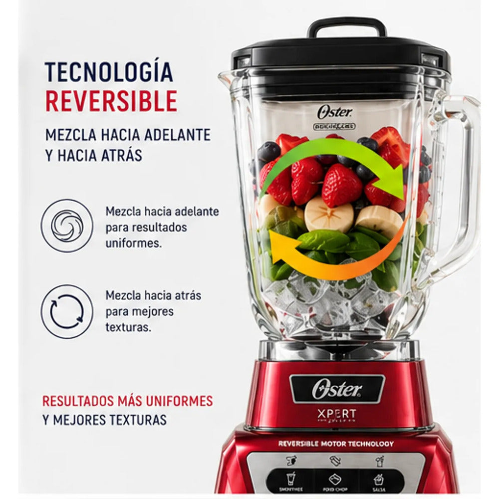 Licuadora Oster Xpert Series BLST3A-R2G 2L 1500W Roja con Tecnología Reversible y Vaso Boroclass