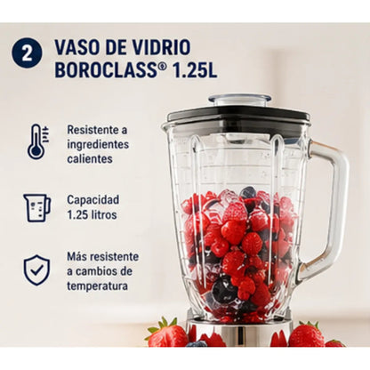 Licuadora Oster BLST4126R 1.25L 3 Velocidades Vaso de Vidrio Boroclass 1000W Roja