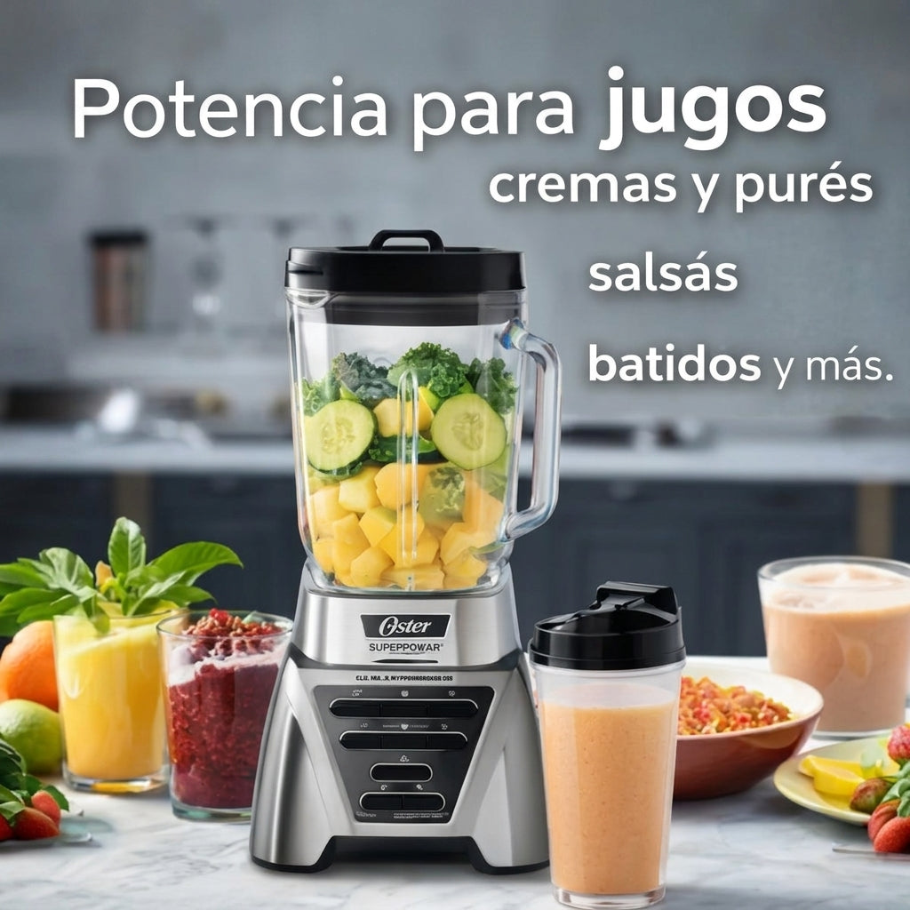 Licuadora Oster Xpert Series 1500W Vaso de Vidrio 2L + Blend N Go BLST3A-CPG Tecnología Reversible