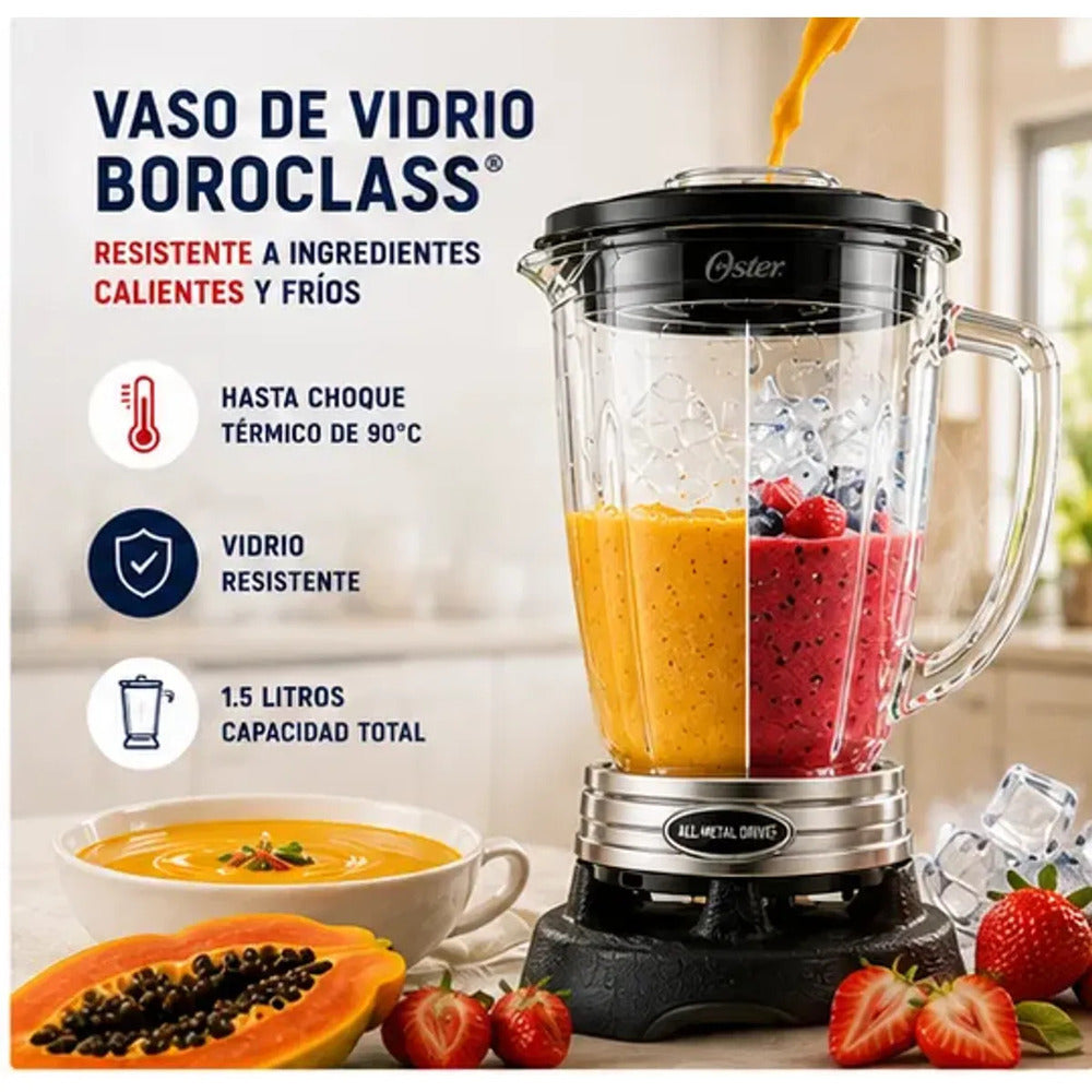 Licuadora Oster BLSTBPST Serie Profesional 1.5L 1000W Acople Metálico Trituradora de Hielo Negra