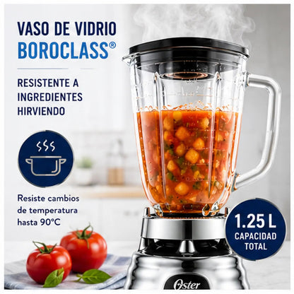 Licuadora Oster Clásica BLST4655 Cromada 3 Velocidades Vaso de Vidrio Boroclass 1.25L 1000W