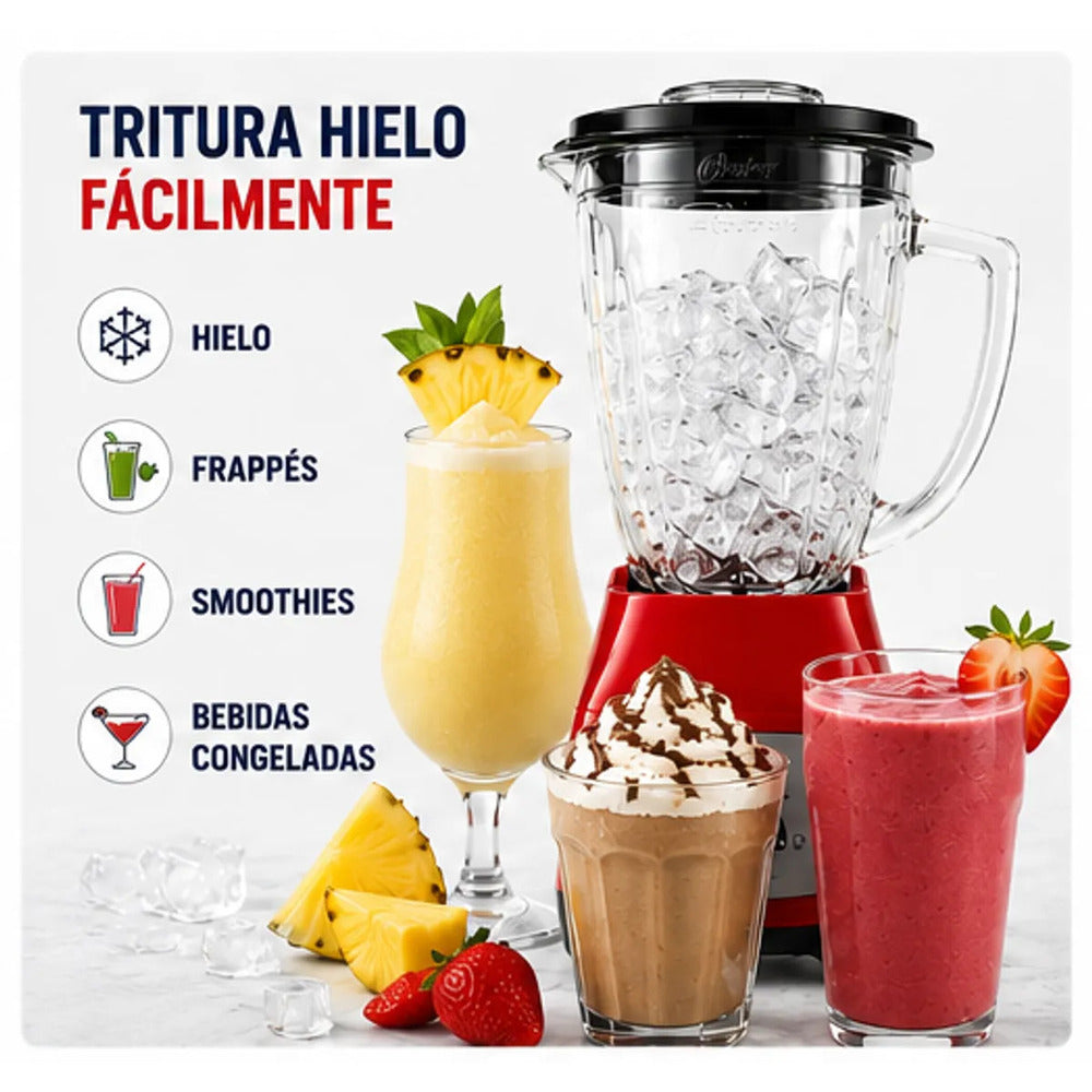 Licuadora Oster BLSTKAG-RRD 800W Vaso de Vidrio 1.5L Acople Metálico All-Metal Drive Roja