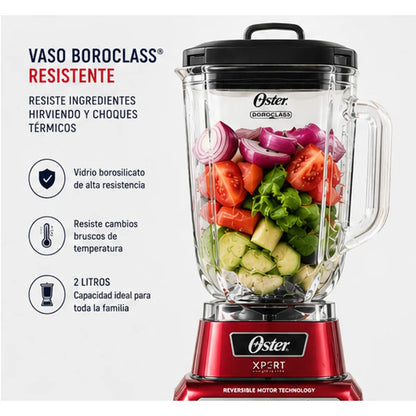 Licuadora Oster Xpert Series BLST3A-R2G 2L 1500W Roja con Tecnología Reversible y Vaso Boroclass
