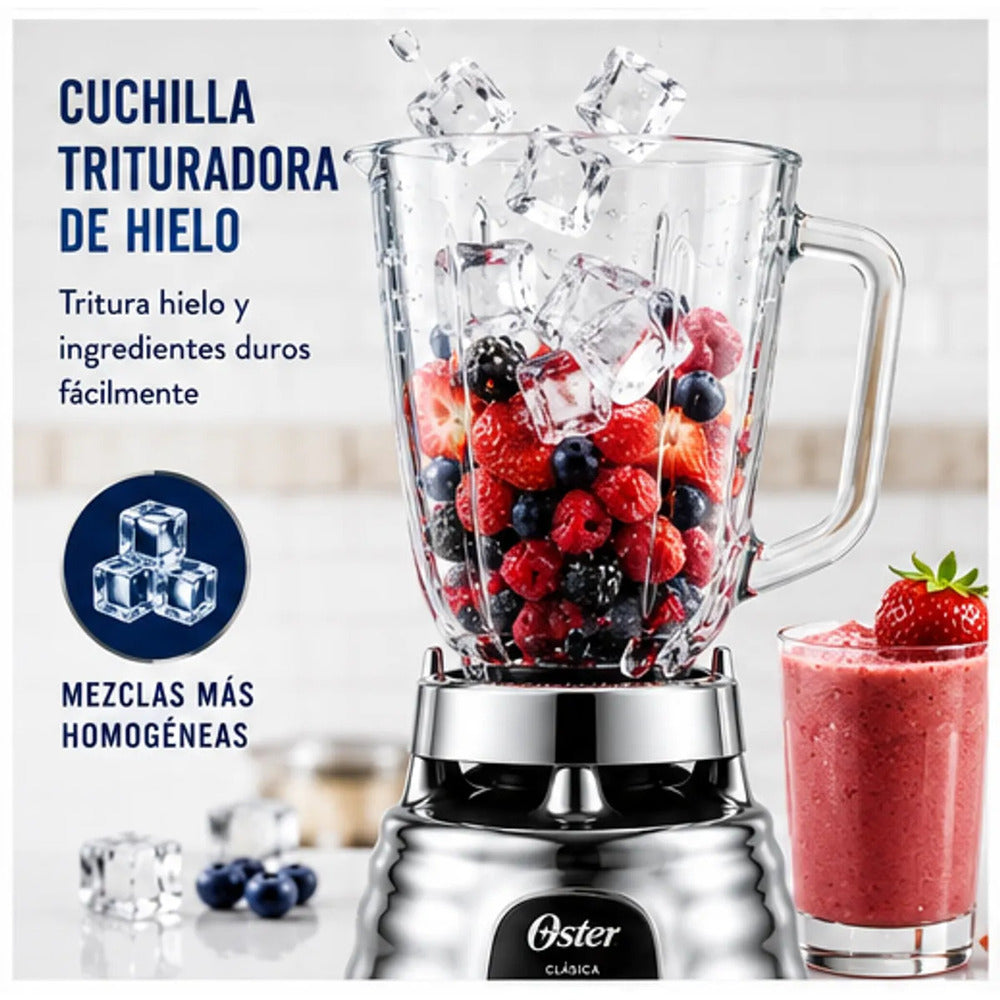 Licuadora Oster Clásica BLST4655 Cromada 3 Velocidades Vaso de Vidrio Boroclass 1.25L 1000W