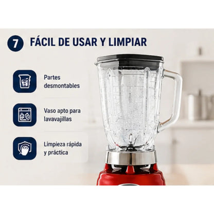 Licuadora Oster BLST4126R 1.25L 3 Velocidades Vaso de Vidrio Boroclass 1000W Roja