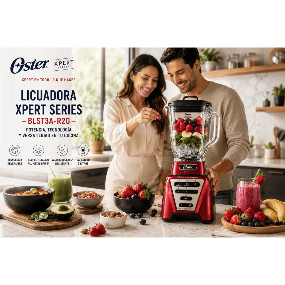 Licuadora Oster Xpert Series BLST3A-R2G 2L 1500W Roja con Tecnología Reversible y Vaso Boroclass