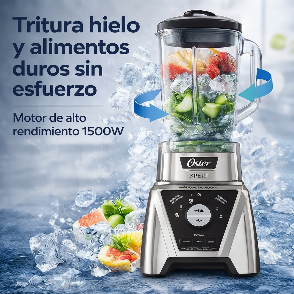 Licuadora Oster Xpert 1500W Tecnología Reversible Vaso Vidrio 2L + Blend N Go 750ml BLST3B-CPG
