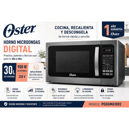 Microondas Oster 30 Litros POGGM61002 Negro 900W 6 Programas Función Descongelar