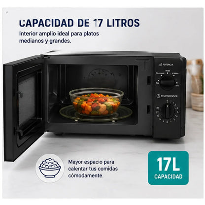 Microondas Oster 17 Litros POGG1702 Negro 700W 5 Niveles de Potencia Función Descongelar