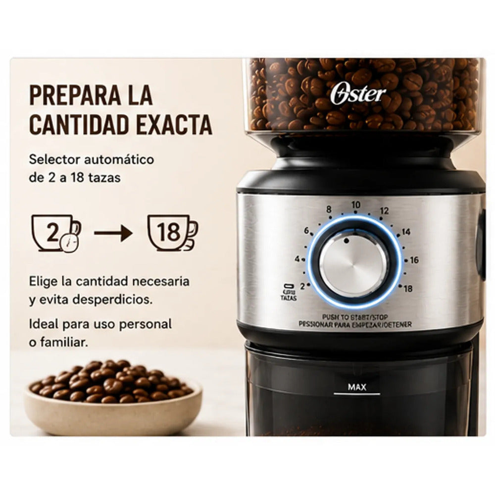 Molinillo de Café Oster BVSTBMH24 Automático de Muelas 18 Configuraciones de Molienda Tolva 227g
